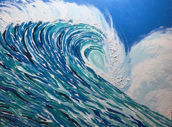 Breaking Through (sold), Shell and acrylic by Amy-Lauren Lum Won - Kauai fish art, Hawaii fish paintings